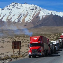 Bolivian trucks waiting on the Chilean border
